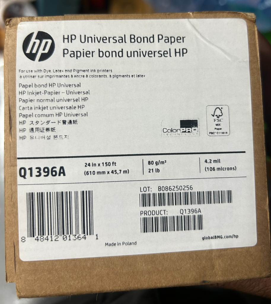 [PPHPQ1396A] PAPEL BOND HP UNIVERSAL-610MM X 45,7M (Q1396A)