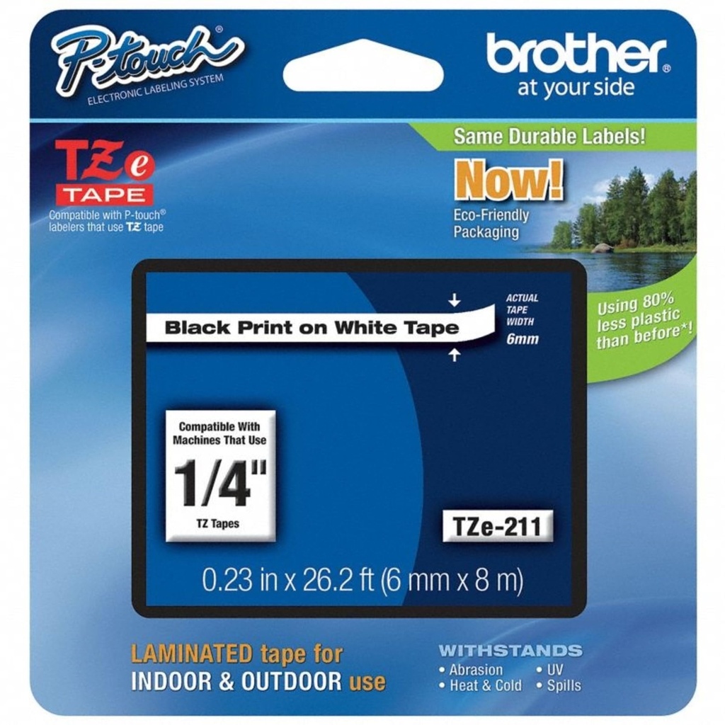 [STBROTZE211] CINTA BROTHER TZE-211 BLACK ON WHITE 6 MM