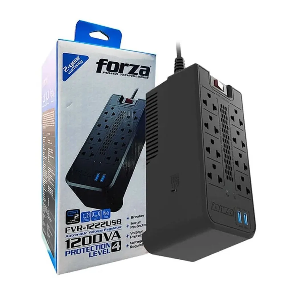 ESTABILIZADOR 1200VA FVR-1222USB FORZA 600W 2USB 8 OUT